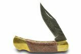 Pocket Knife With Fossil Dinosaur Bone (Gembone) Inlays #370822-2